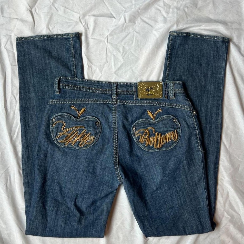 Apple Bottom Low Rise Gold Embroidered Pocket Jeans